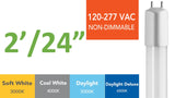 Tubes LED à fil direct de 2 pieds, 120-277 VCA