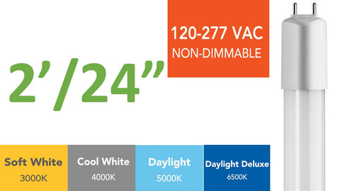 2 ft.,120-277 VAC Direct-wire LED Tubes