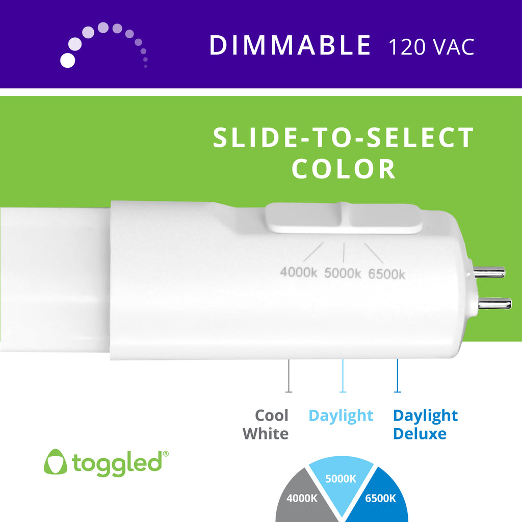 4 ft. Color Selectable, DIMMABLE Direct-wire LED Tubes