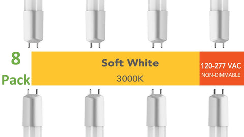 Tubos LED de cable directo de 3 pies (paquete de 8) 120-277 VCA - 3000 K (liquidación) 
