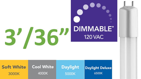 3 ft. DIMMABLE Direct-wire LED Tubes (Single/Multipack)